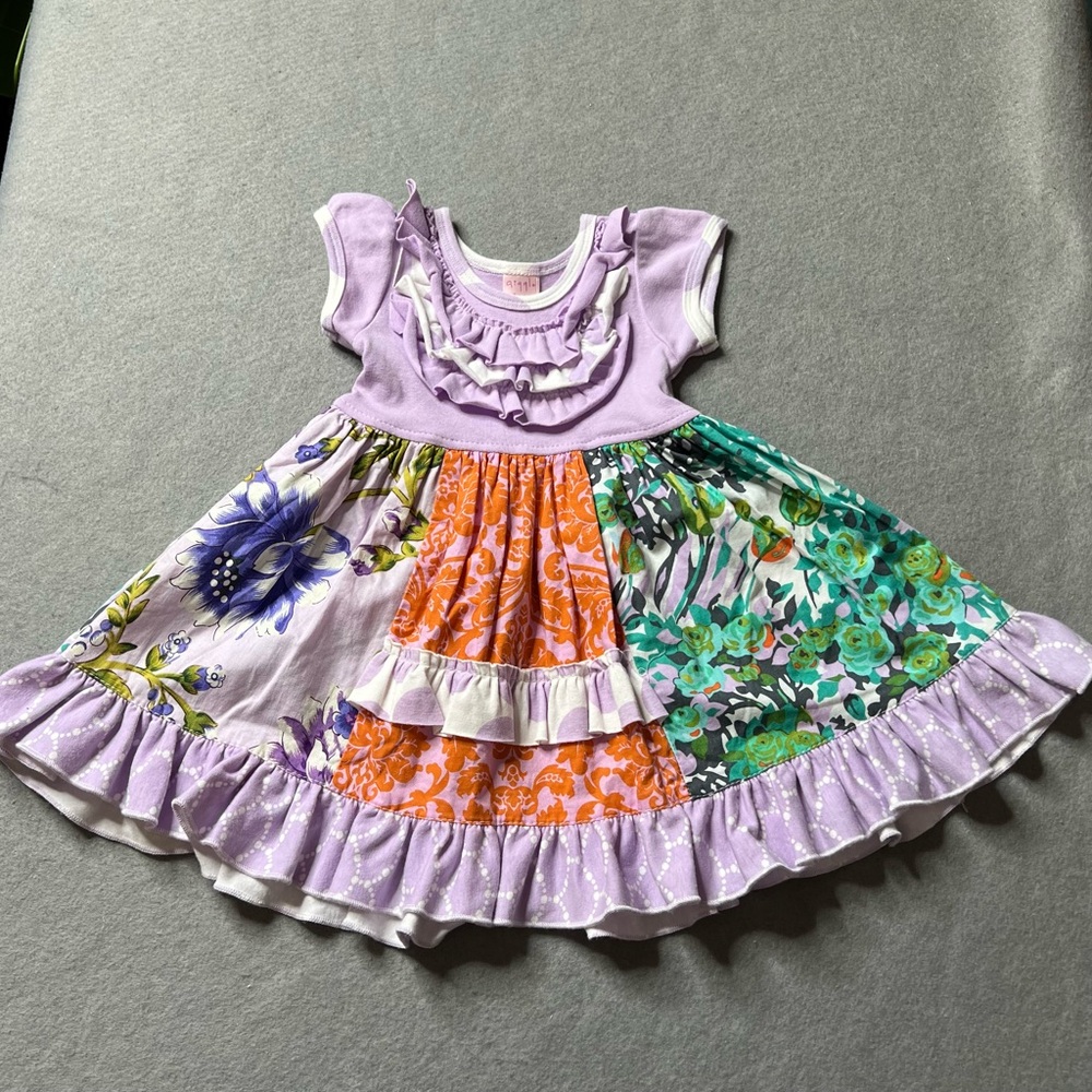 Giggle Moon Dress Baby Girls 12 Months Floral Lavender Purple Made in USA Frill